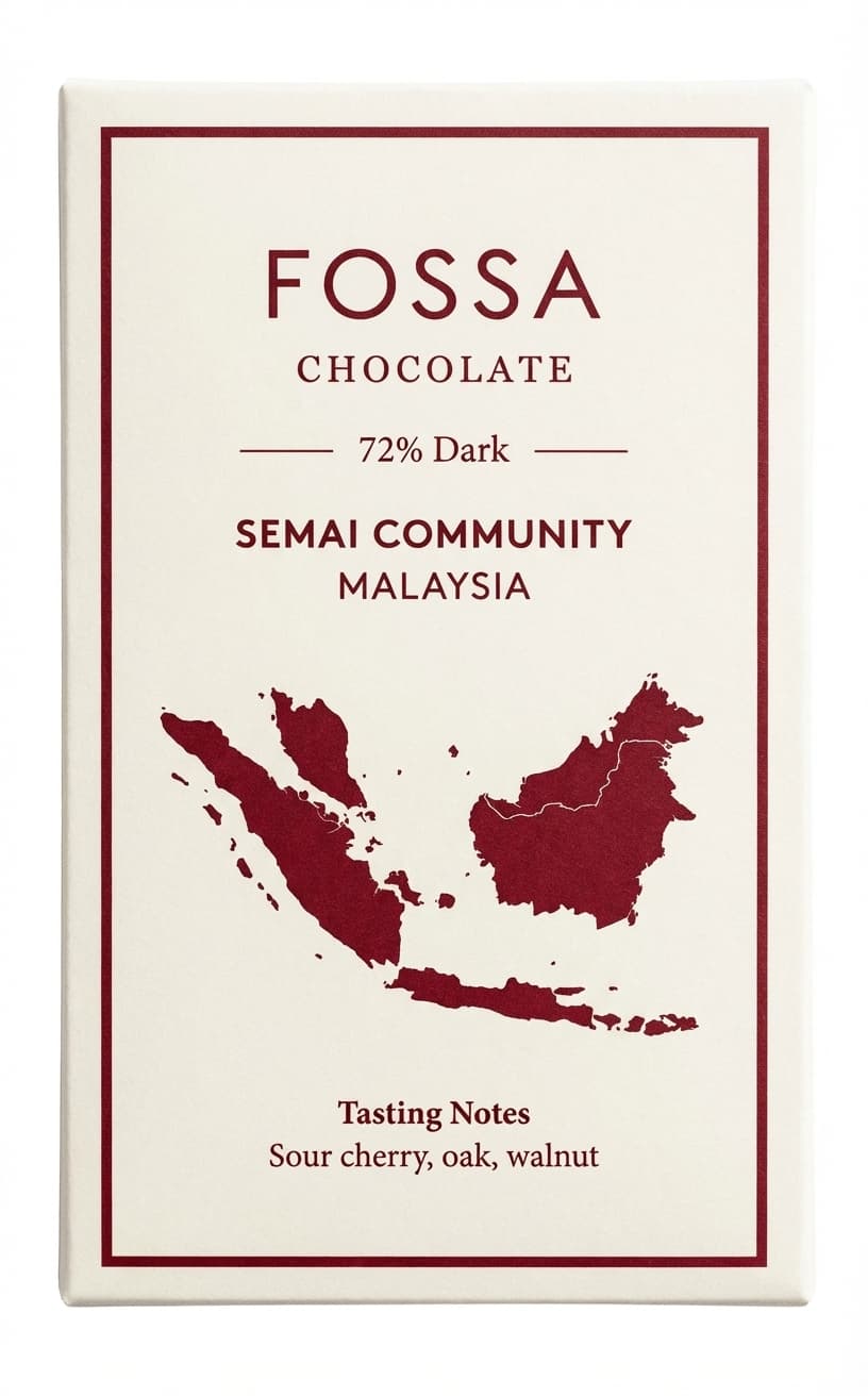 Semai Community 72% dark bar packaging by Fossa