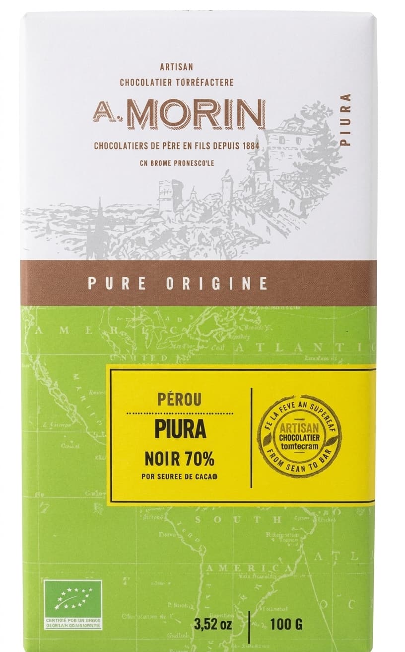 Piura Noir 70% 70% dark bar packaging by Chocolaterie Morin