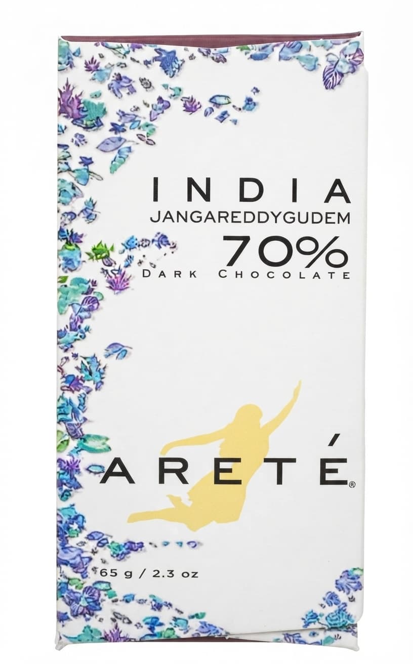 India Jangareddygudem 70% 70% dark bar packaging by Areté
