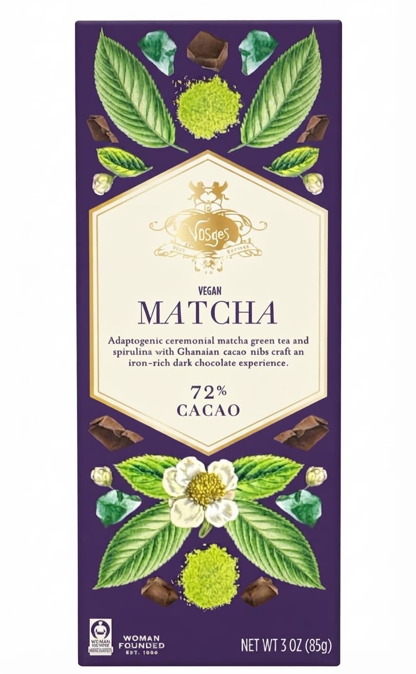 Matcha 72% 72% dark bar packaging by Vosges