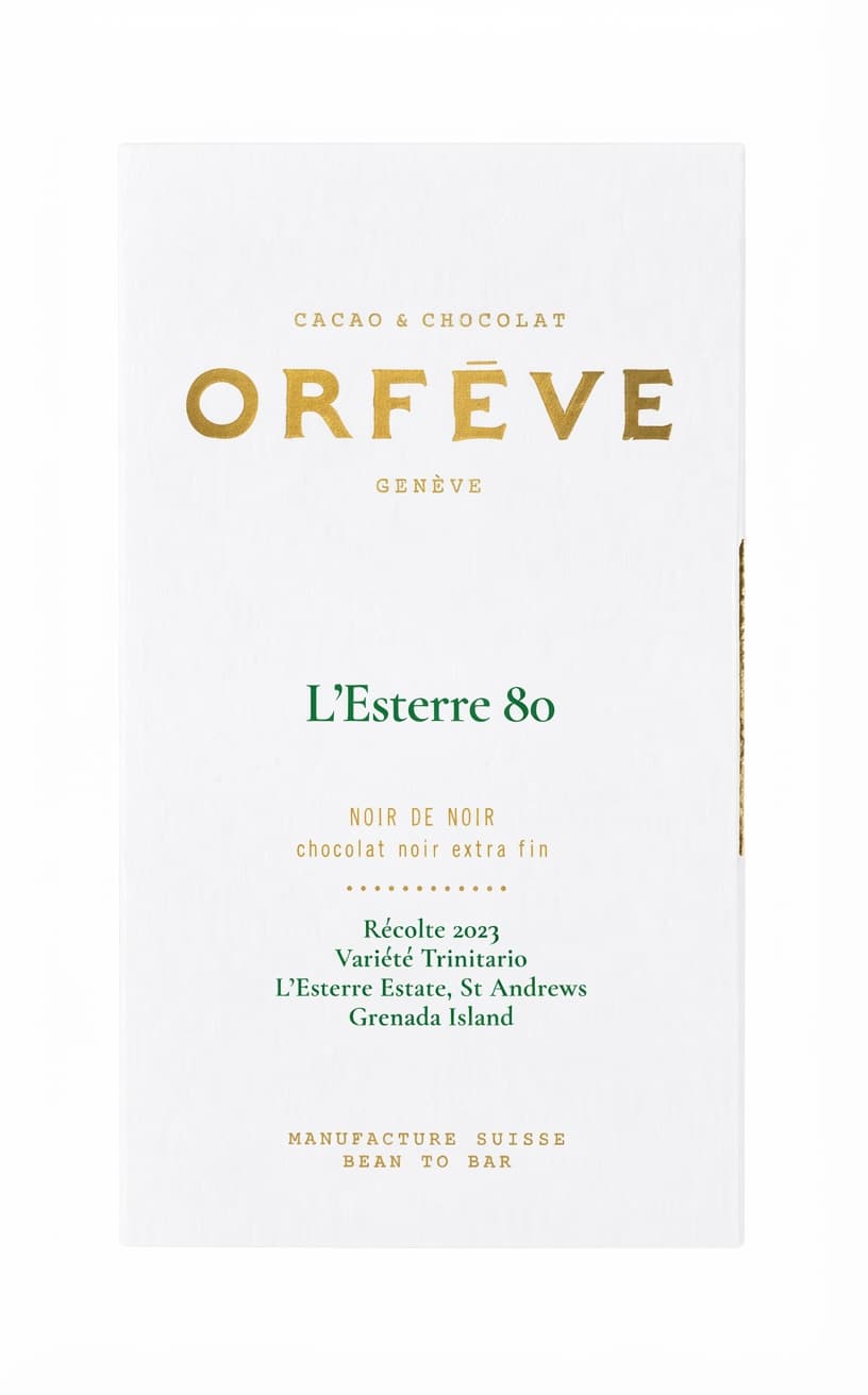 L'Esterre 80% 80% dark bar packaging by Orfève
