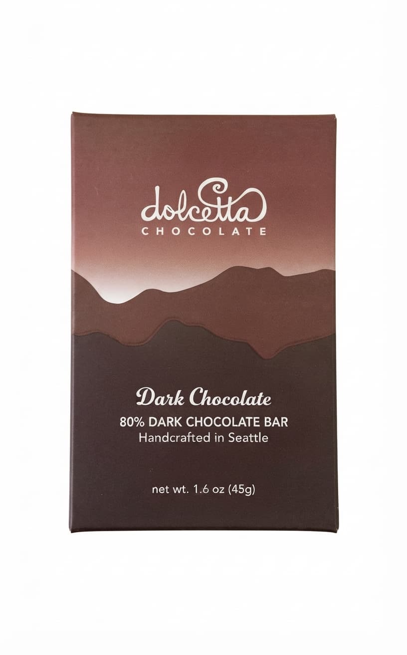 Dark Chocolate 80% 80% dark bar packaging by Dolcetta Chocolate