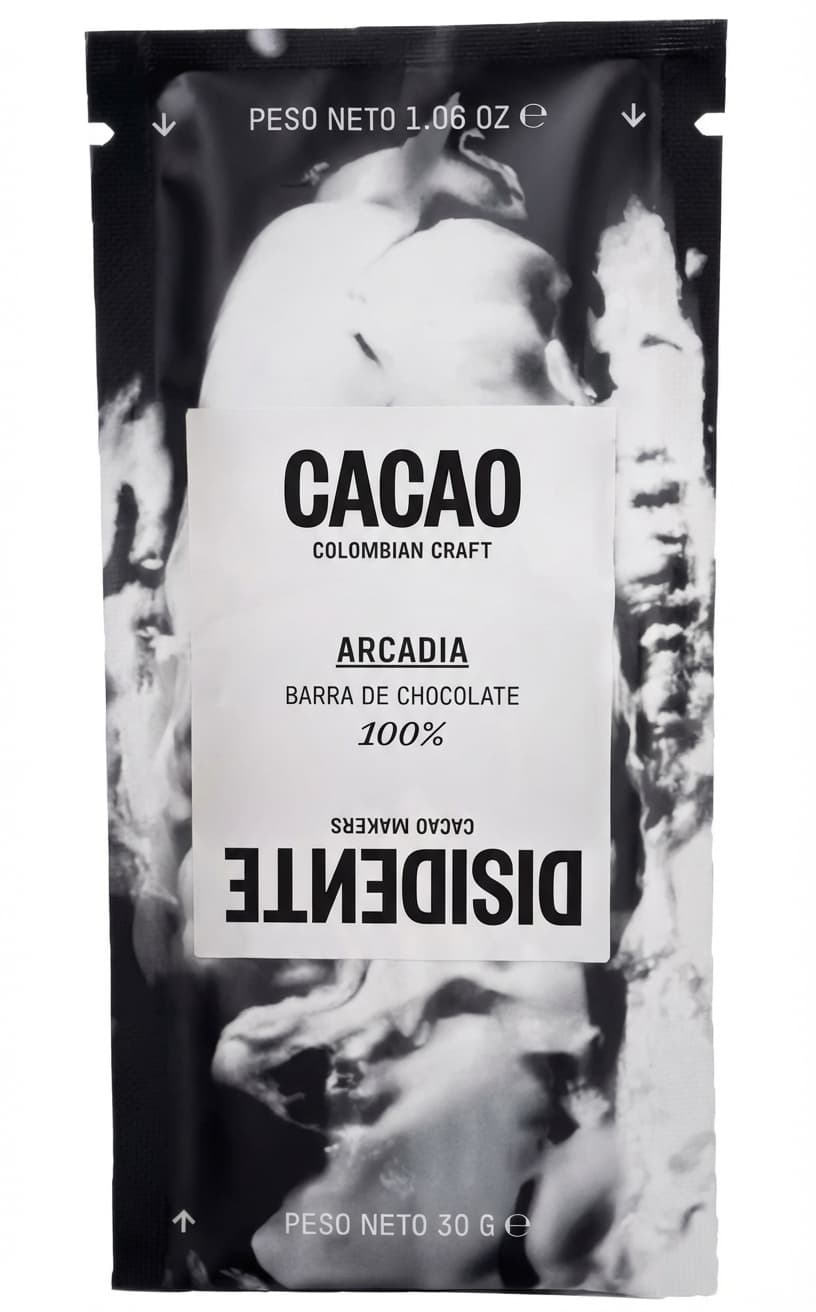 Arcadia 100% 100% dark bar packaging by Cacao Disidente