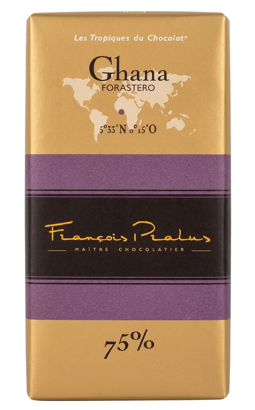 Ghana 75% 75% dark bar packaging by François Pralus