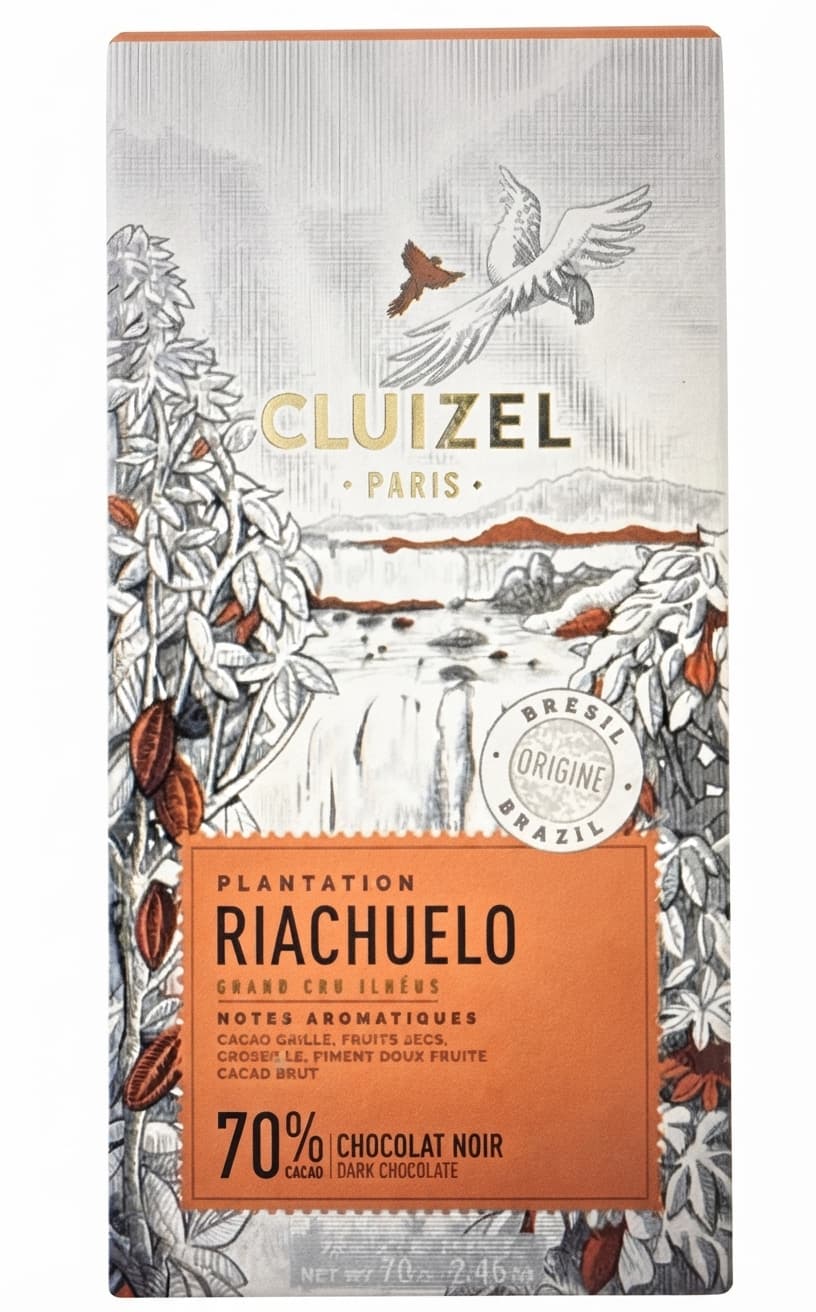 Riachuelo 70% 70% dark bar packaging by Cluizel