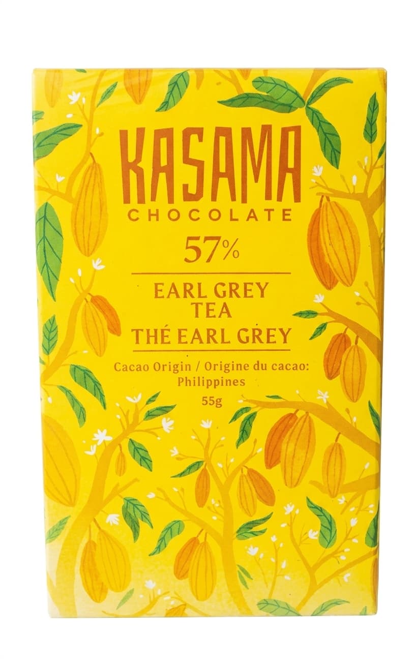Earl Grey Tea 57% 57% dark bar packaging by Kasama Chocolate