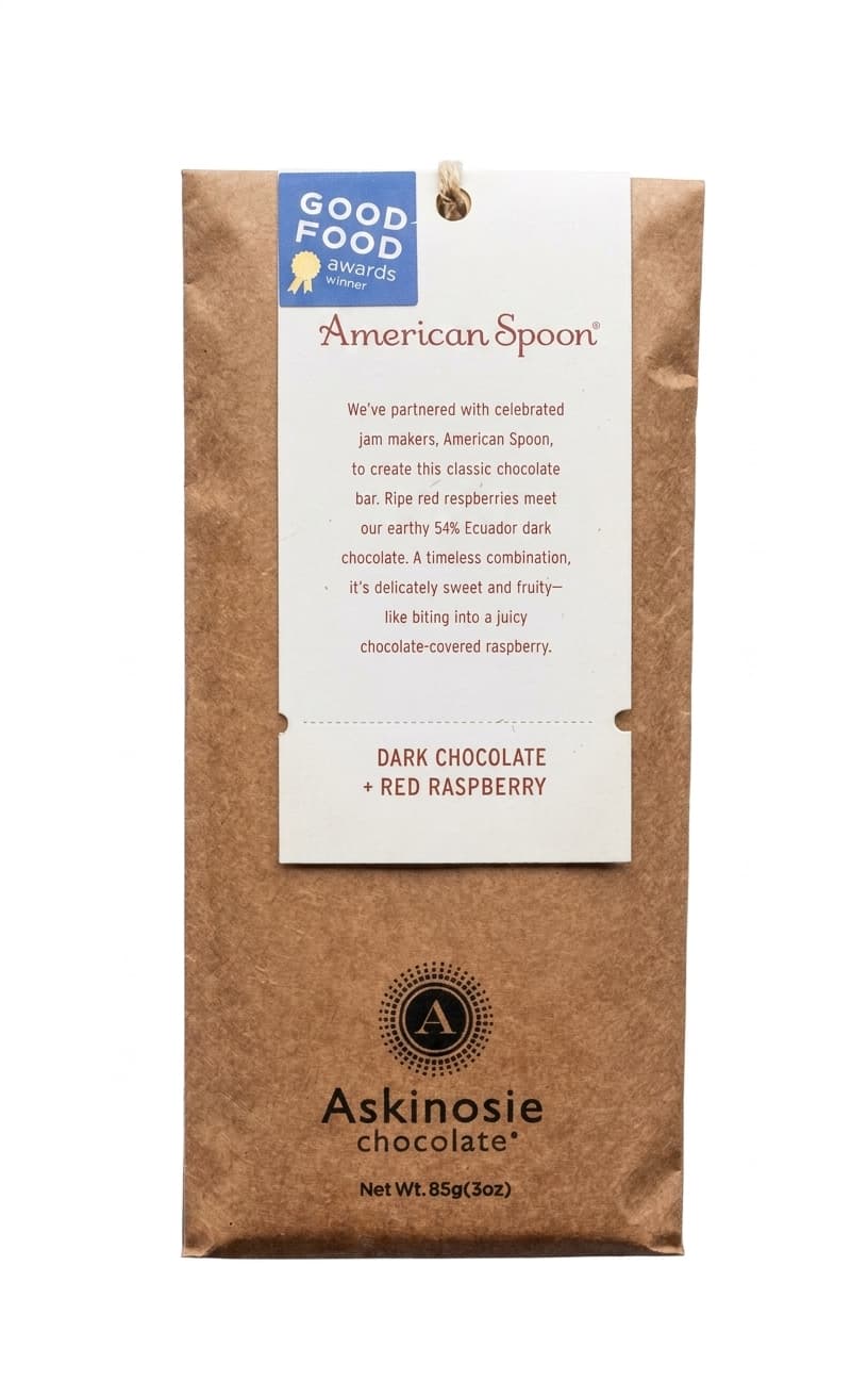 Red Raspberry 54% 54% dark bar packaging by Askinosie