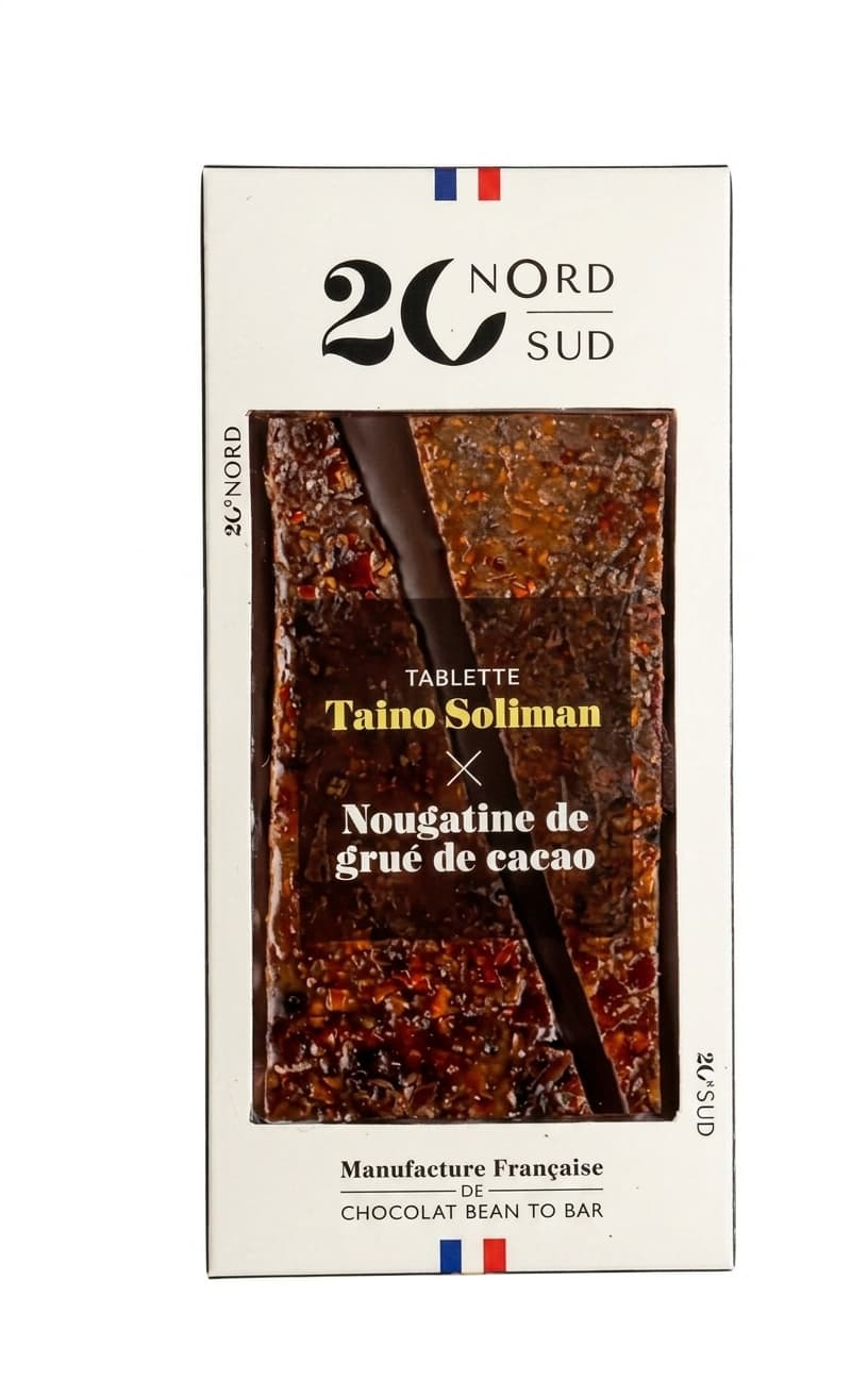 Taino Soliman x Nougatine de grué de cacao 72% dark bar packaging by 20nord20sud