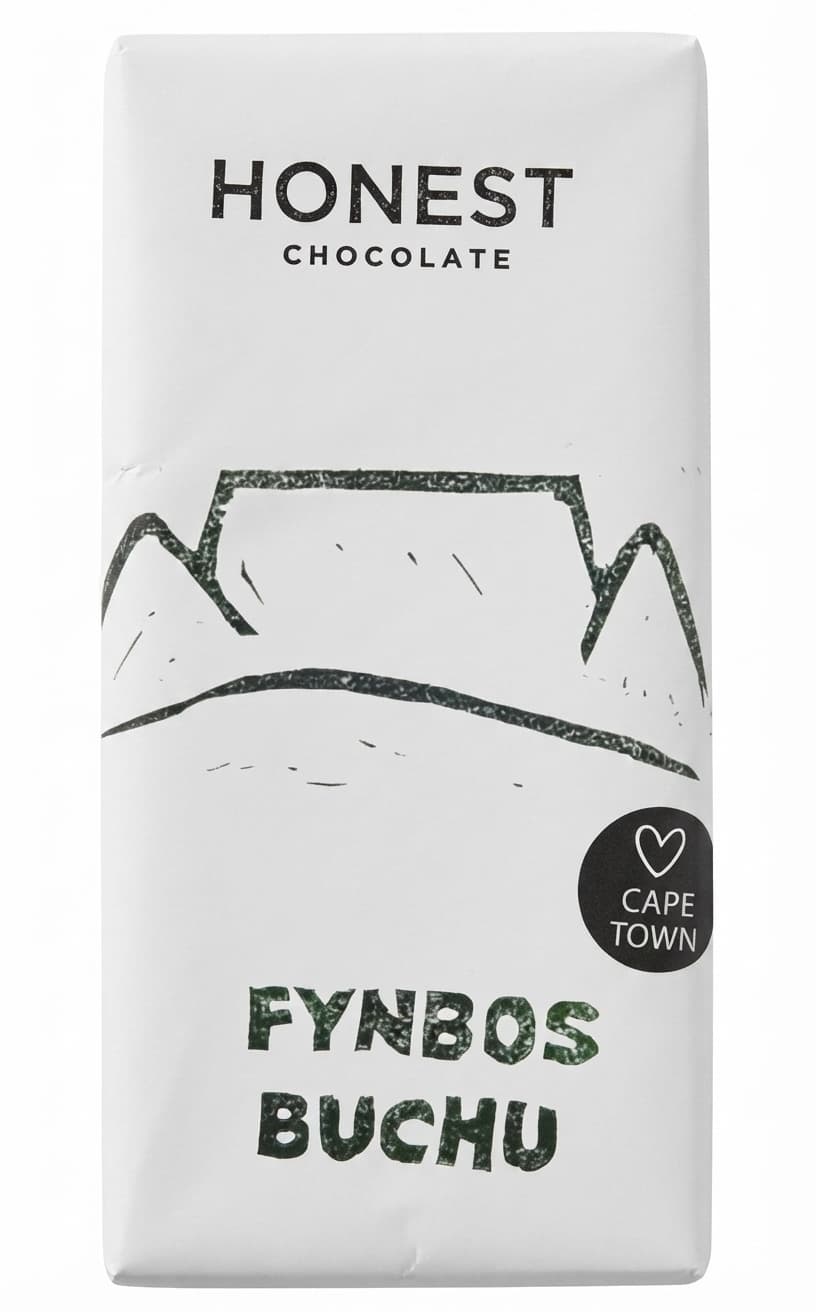 Fynbos Buchu 54% dark bar packaging by Honest Chocolate