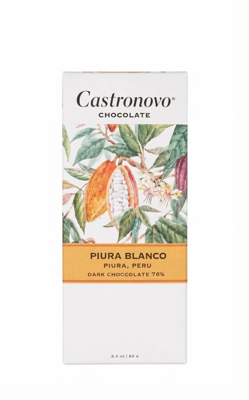 Piura Blanco 76% 76% dark bar packaging by Castronovo