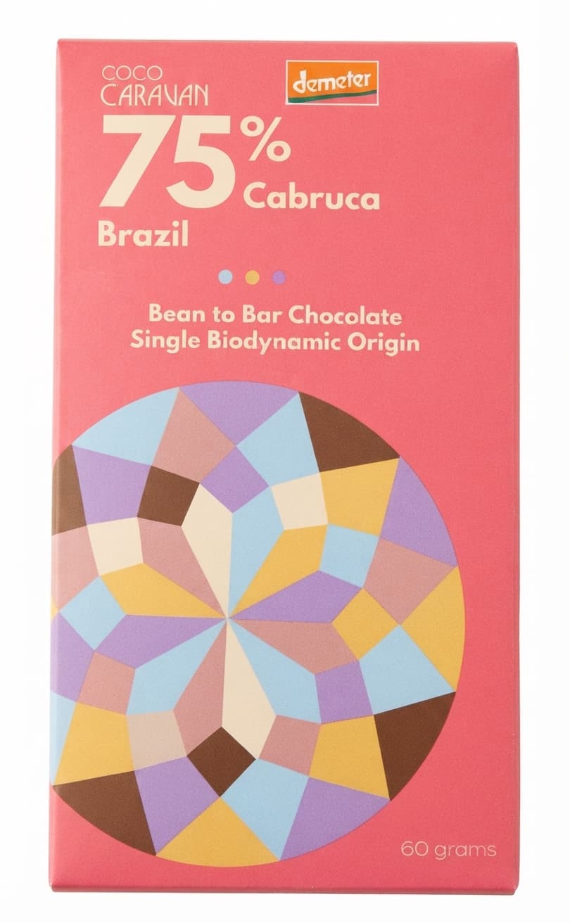 Cabruca 75% 75% dark bar packaging by Coco Caravan