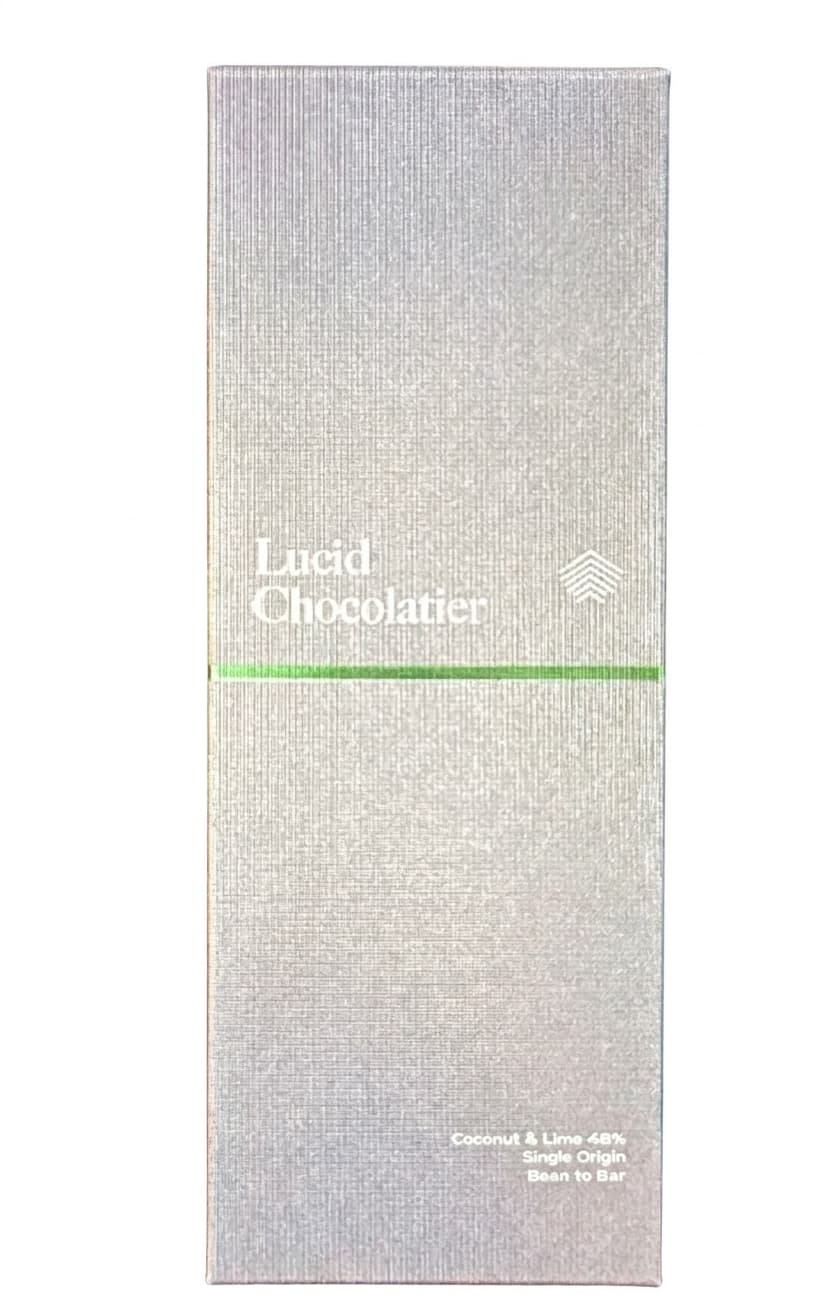 Coconut & Lime 48% 48% milk bar packaging by Lucid Chocolatier