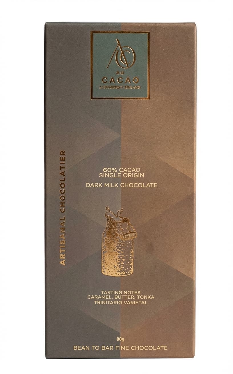 60% Cacao Single Origin 60% milk bar packaging by AO Cacao