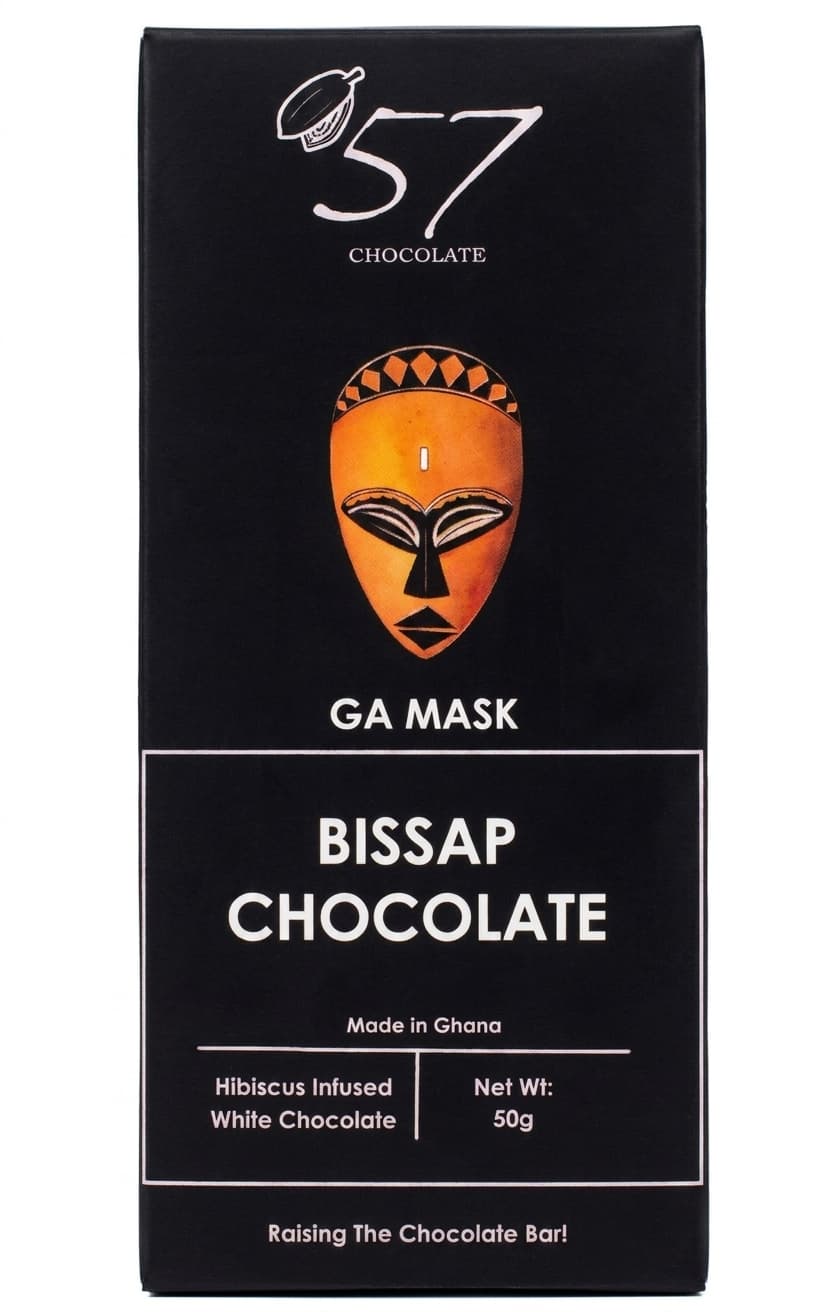 Bissap null% white bar packaging by 57 Chocolate