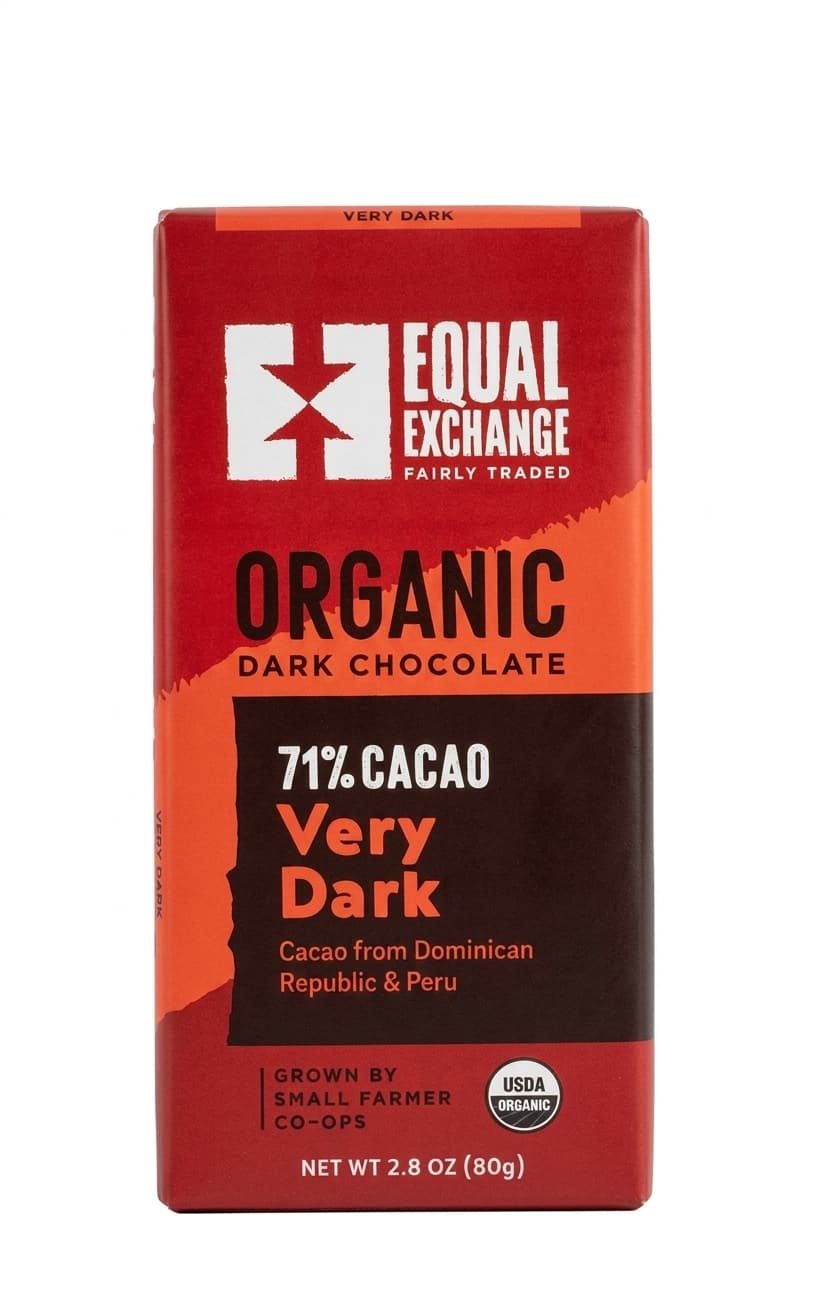 Very Dark 71% 71% dark bar packaging by Equal Exchange