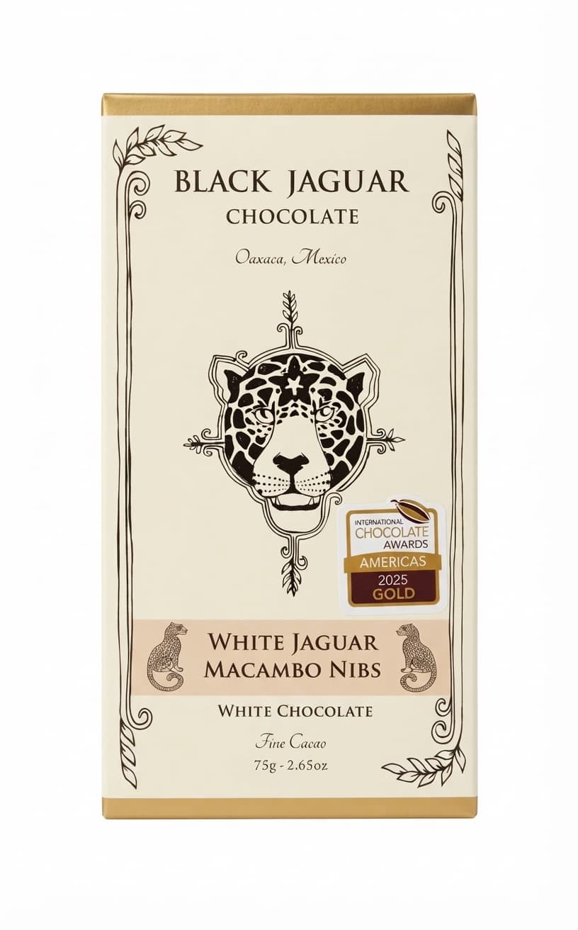 White Jaguar Macambo Nibs null% white bar packaging by Black Jaguar Chocolate
