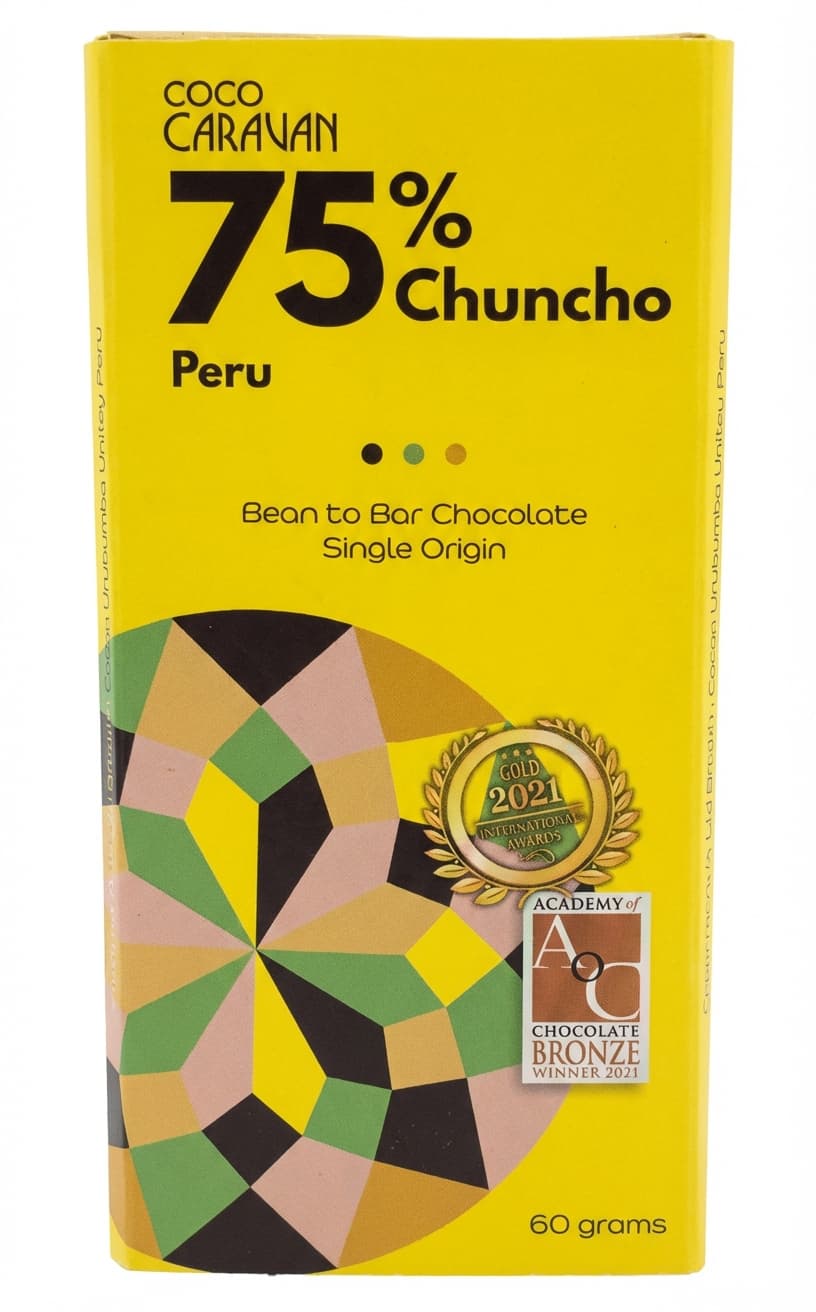 75% Chuncho 75% dark bar packaging by Coco Caravan