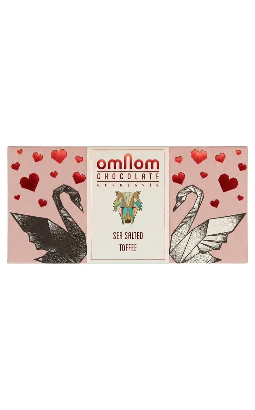 Sea Salted Toffee 40% white bar packaging by Omnom