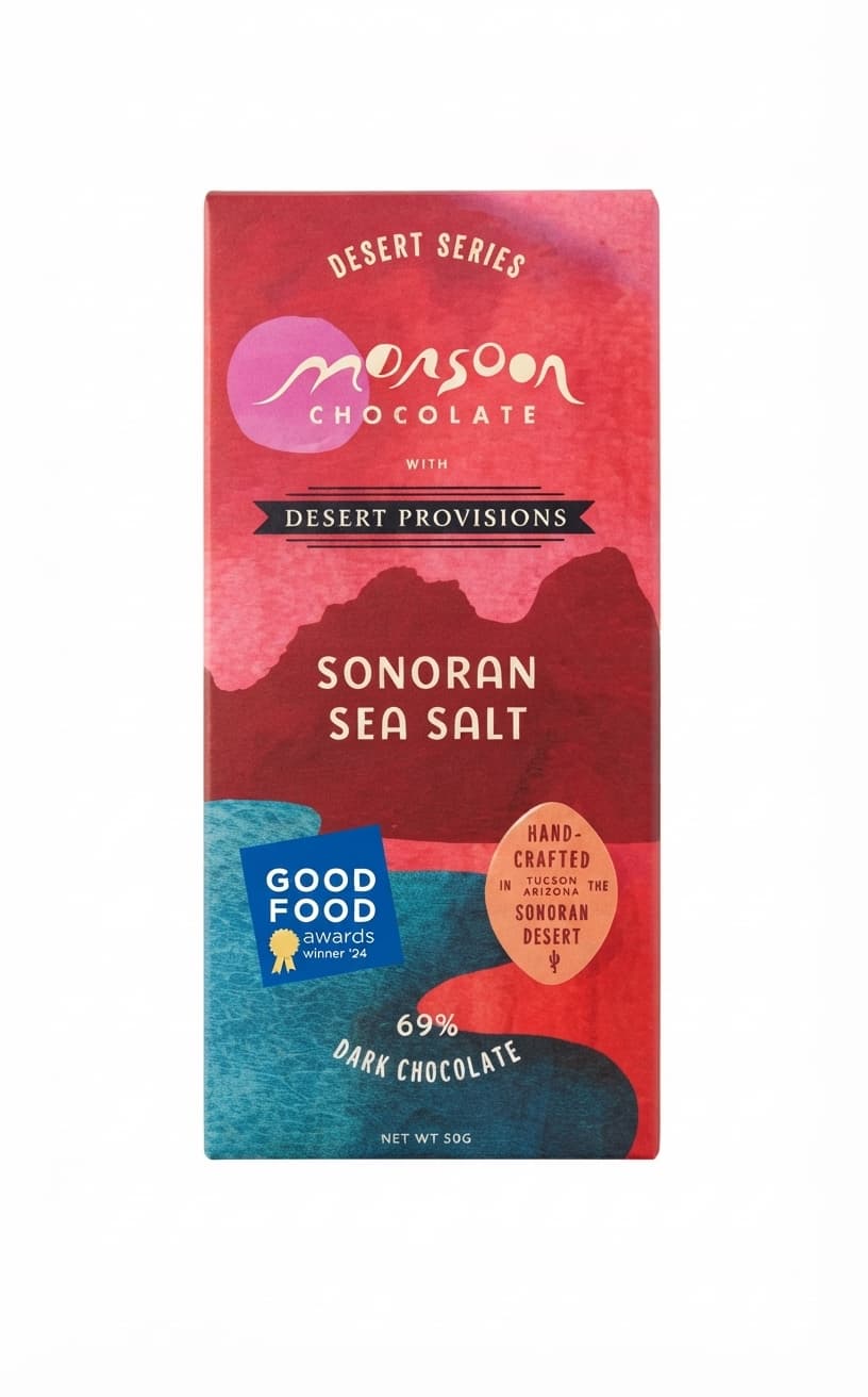 Sonoran Sea Salt Dark 69% dark bar packaging by Monsoon Chocolate