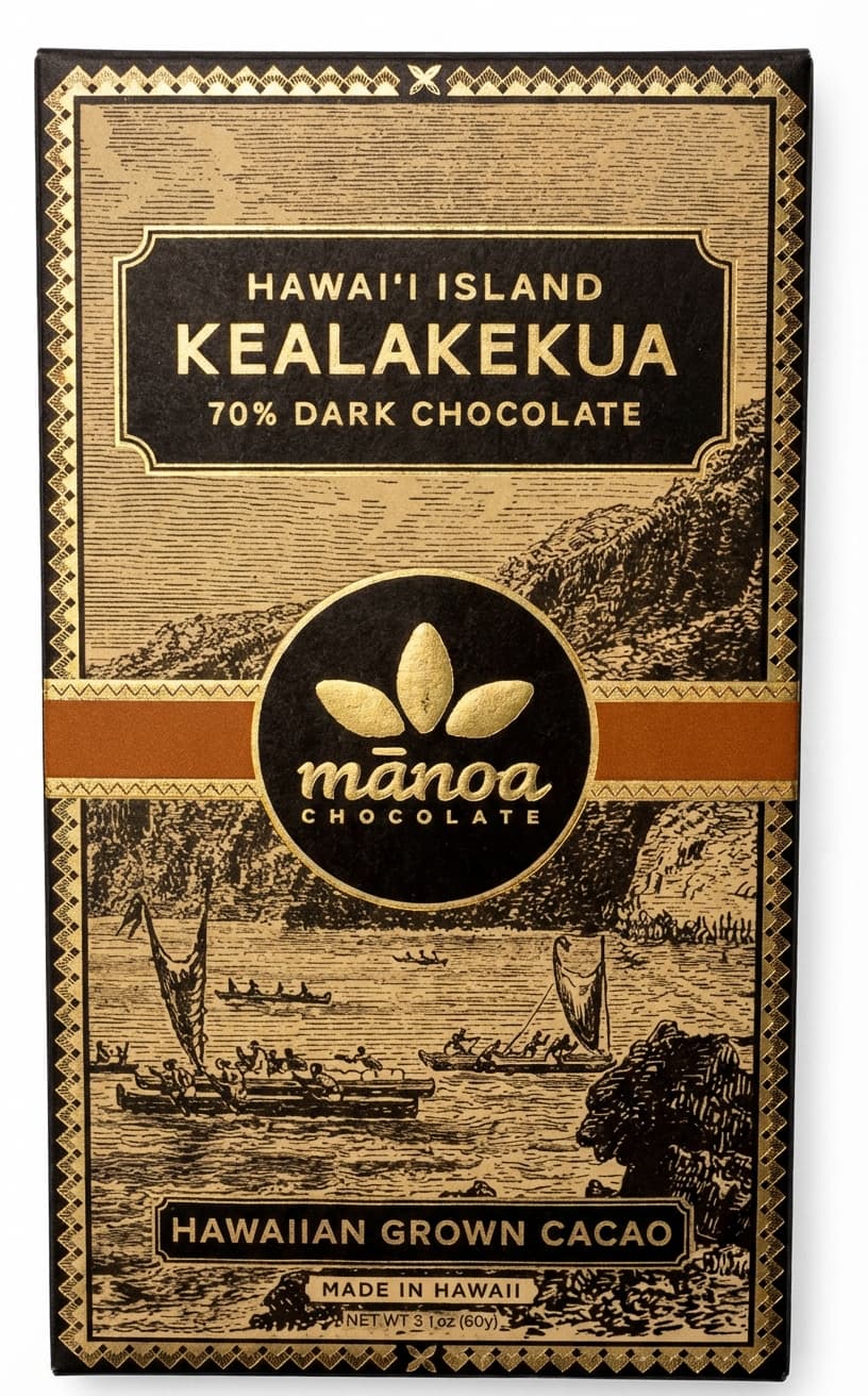 Kealakekua 70% dark bar packaging by mānoa chocolate