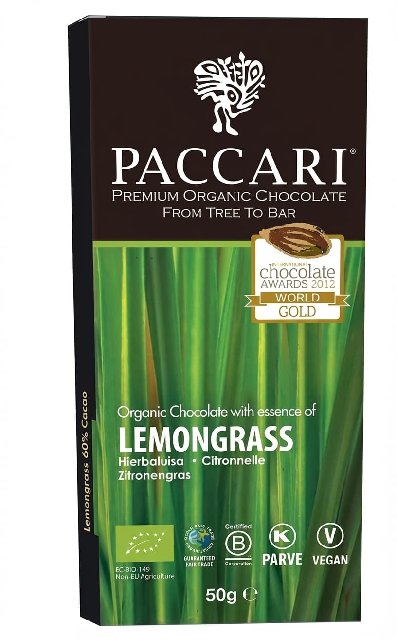 Lemongrass 60% dark bar packaging by Paccari