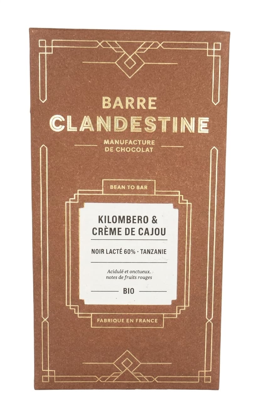 Kilombero & Crème de Cajou 60% 60% milk bar packaging by Barre Clandestine