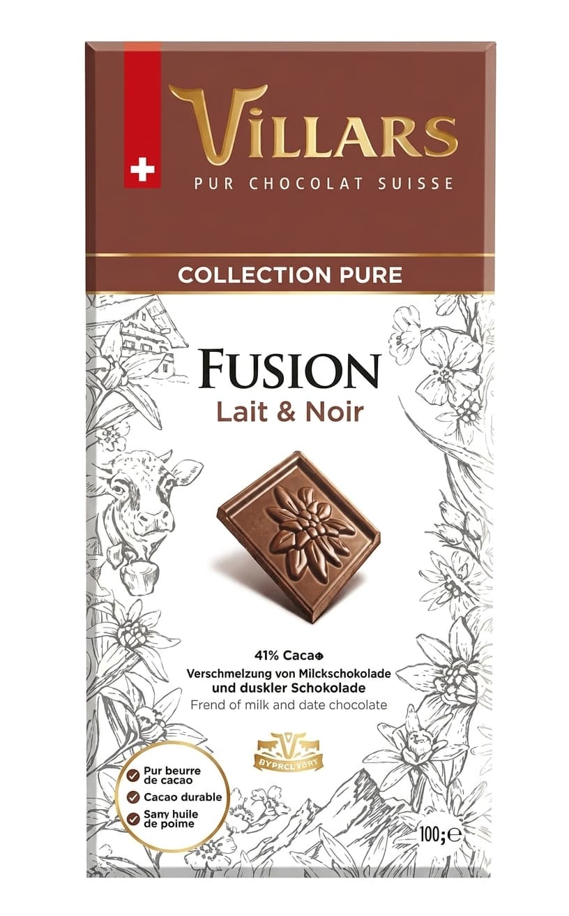 Fusion Lait & Noir 41% milk bar packaging by Villars
