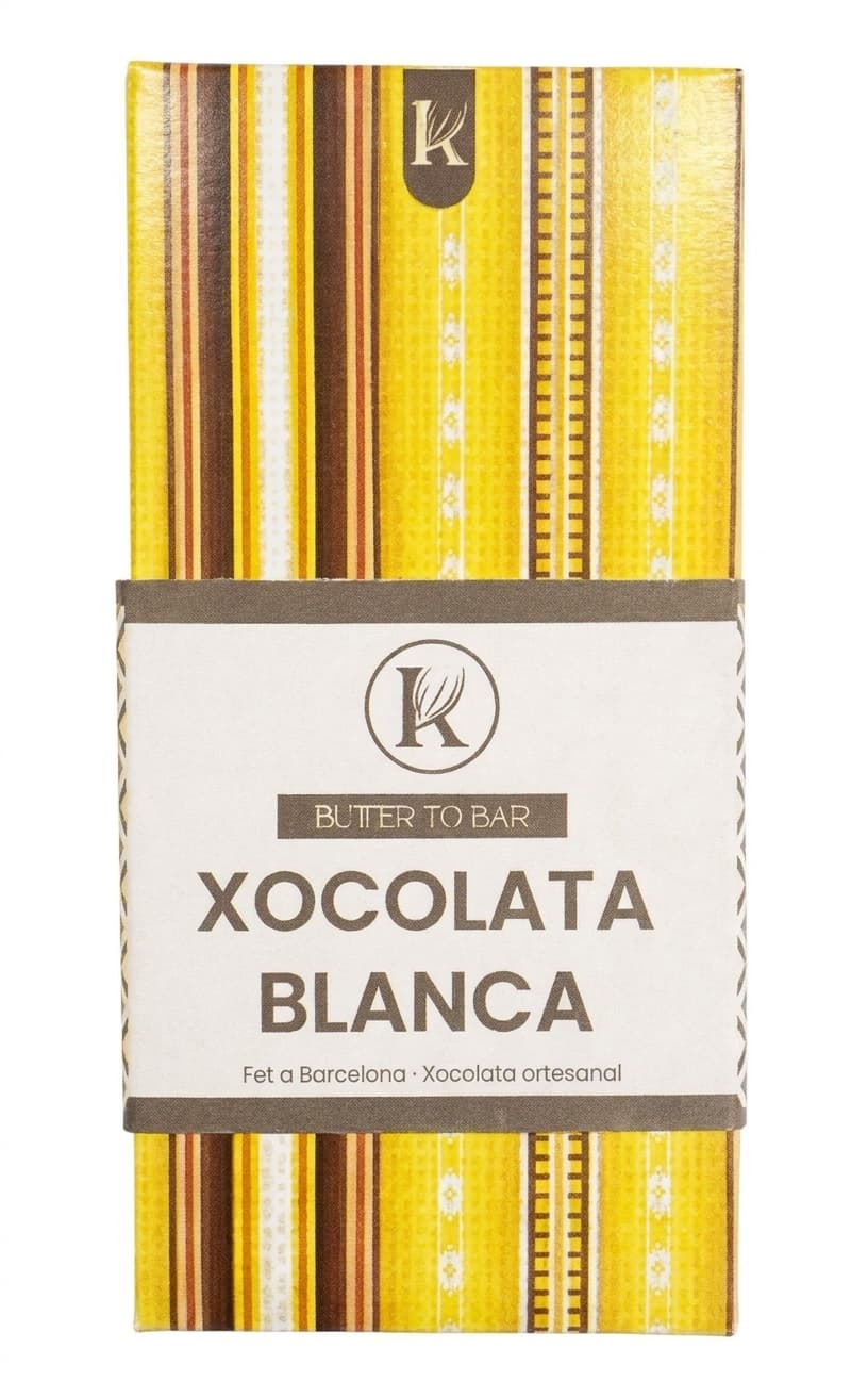 Xocolata Blanca null% white bar packaging by Kina Chocolates