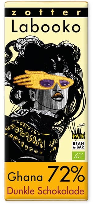 Labooko Ghana 72% 72% dark bar packaging by Zotter