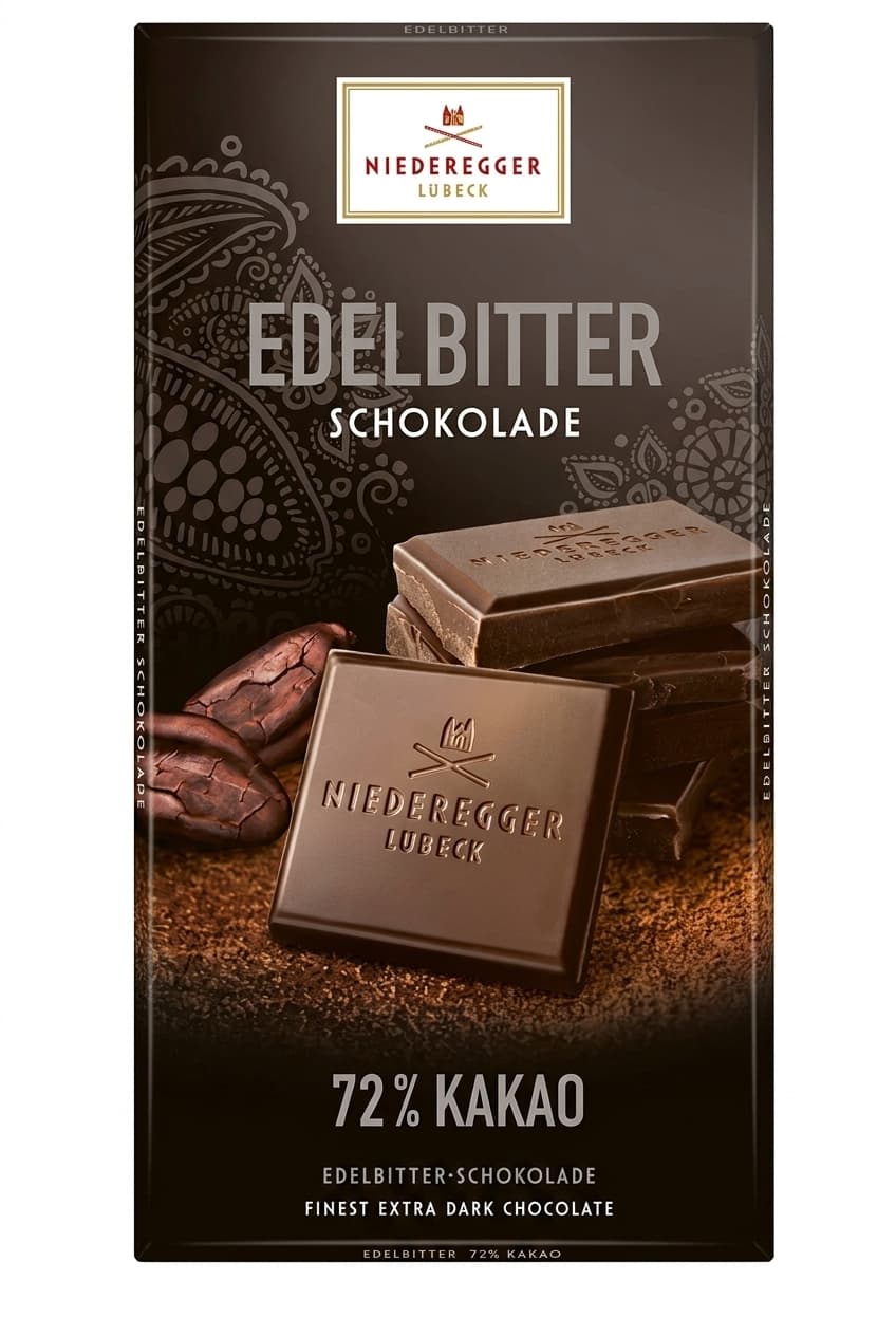 Edelbitter 72% Kakao 72% dark bar packaging by Niederegger