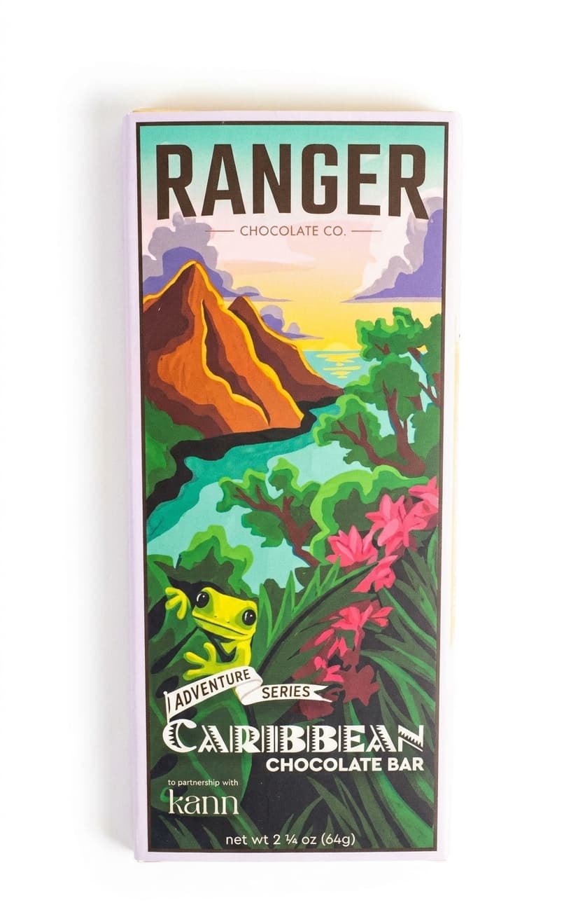 Caribbean null% dark bar packaging by Ranger Chocolate Co