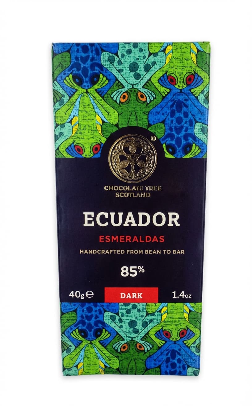 Esmeraldas 85% 85% dark bar packaging by CHOCOLATE TREE