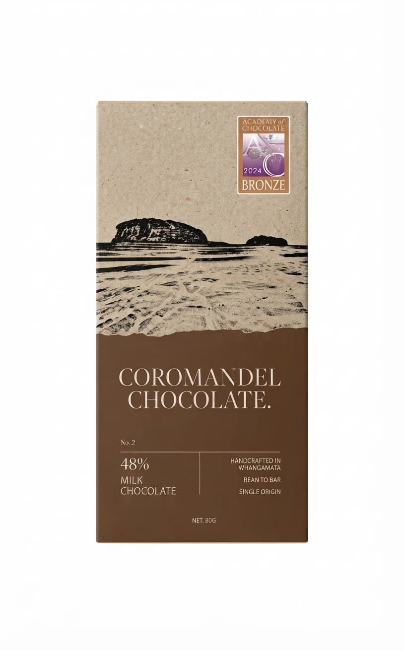 Milk 48% 48% milk bar packaging by Coromandel Chocolate