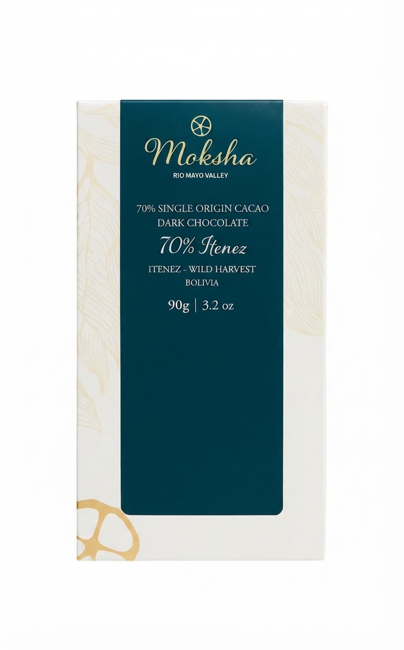 Iténez 70% 70% dark bar packaging by Moksha Chocolate