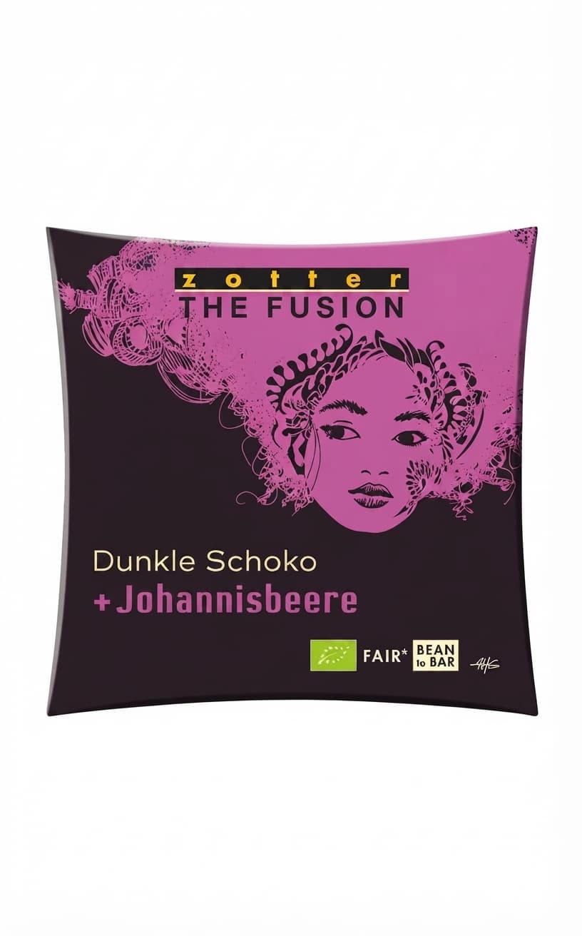 Danke Johannisbeere 70% dark bar packaging by Zotter