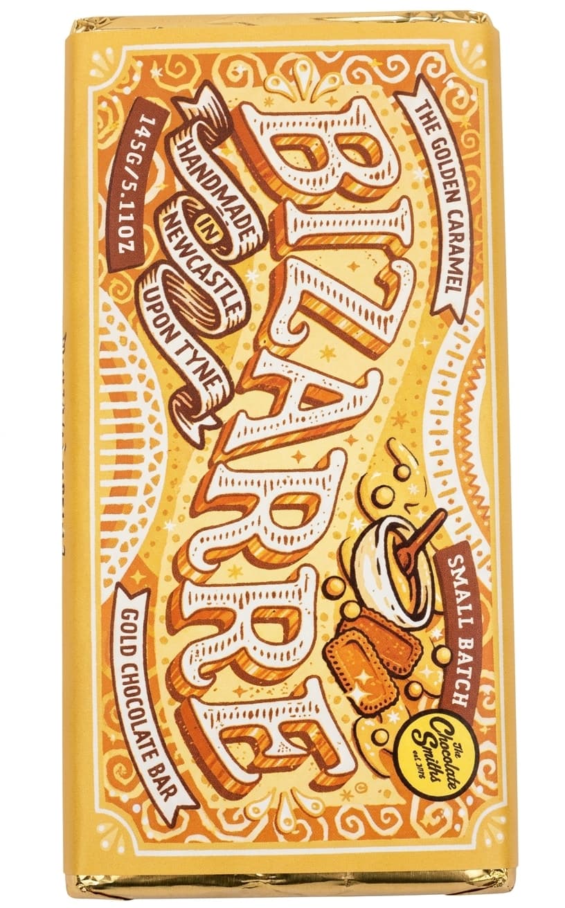 Bizarre The Golden Caramel null% white bar packaging by The Chocolate Smiths