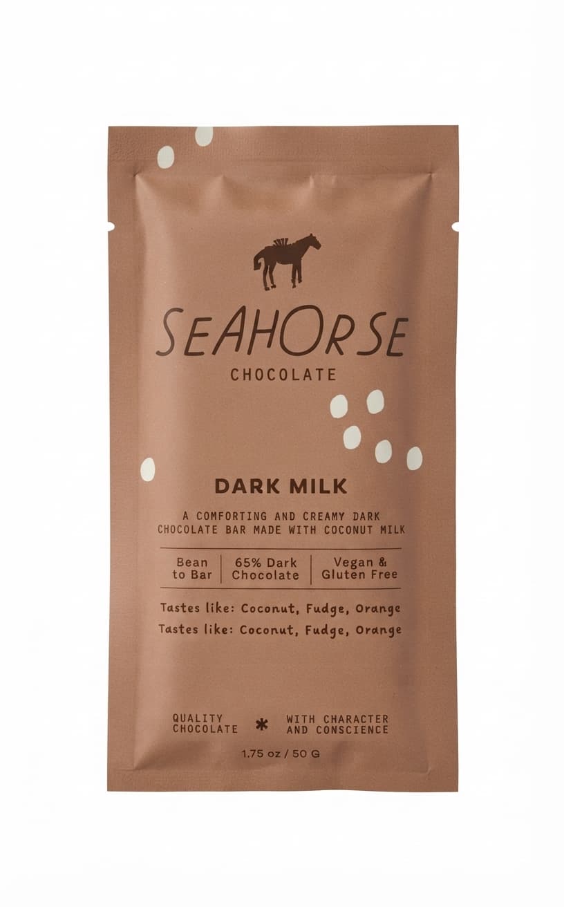 Dark Milk 65% 65% milk bar packaging by Seahorse Chocolate