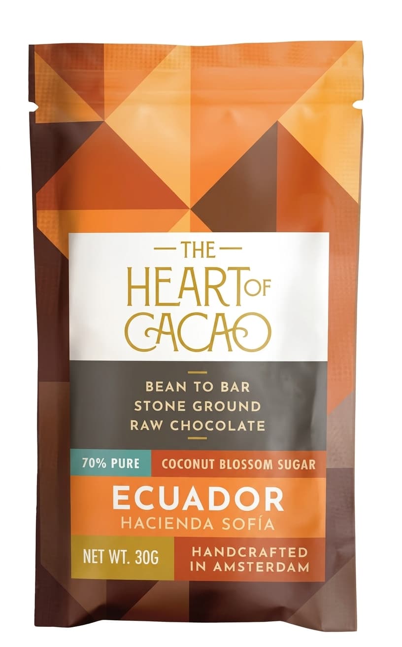 Ecuador 70% Pure 70% dark bar packaging by The Heart of Cacao