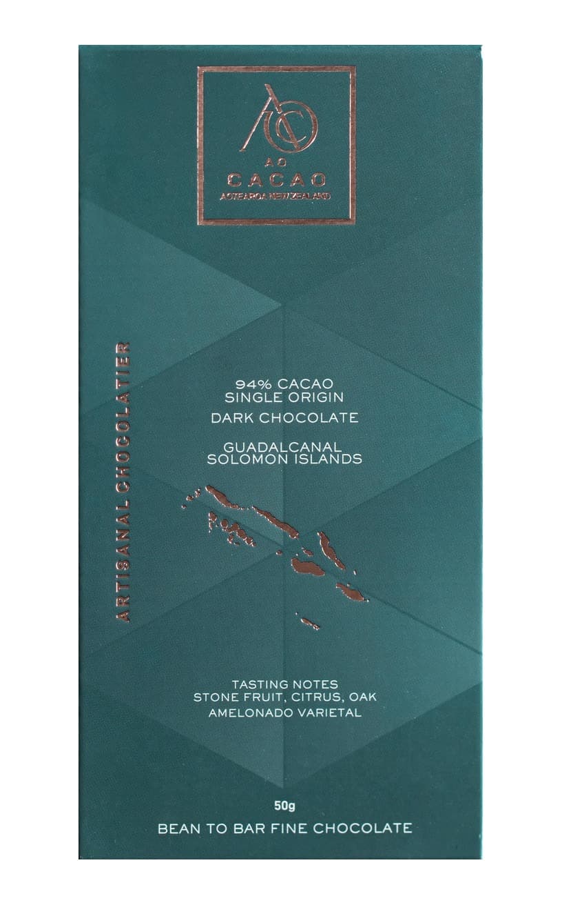 94% Cacao Single Origin 94% dark bar packaging by AO Cacao