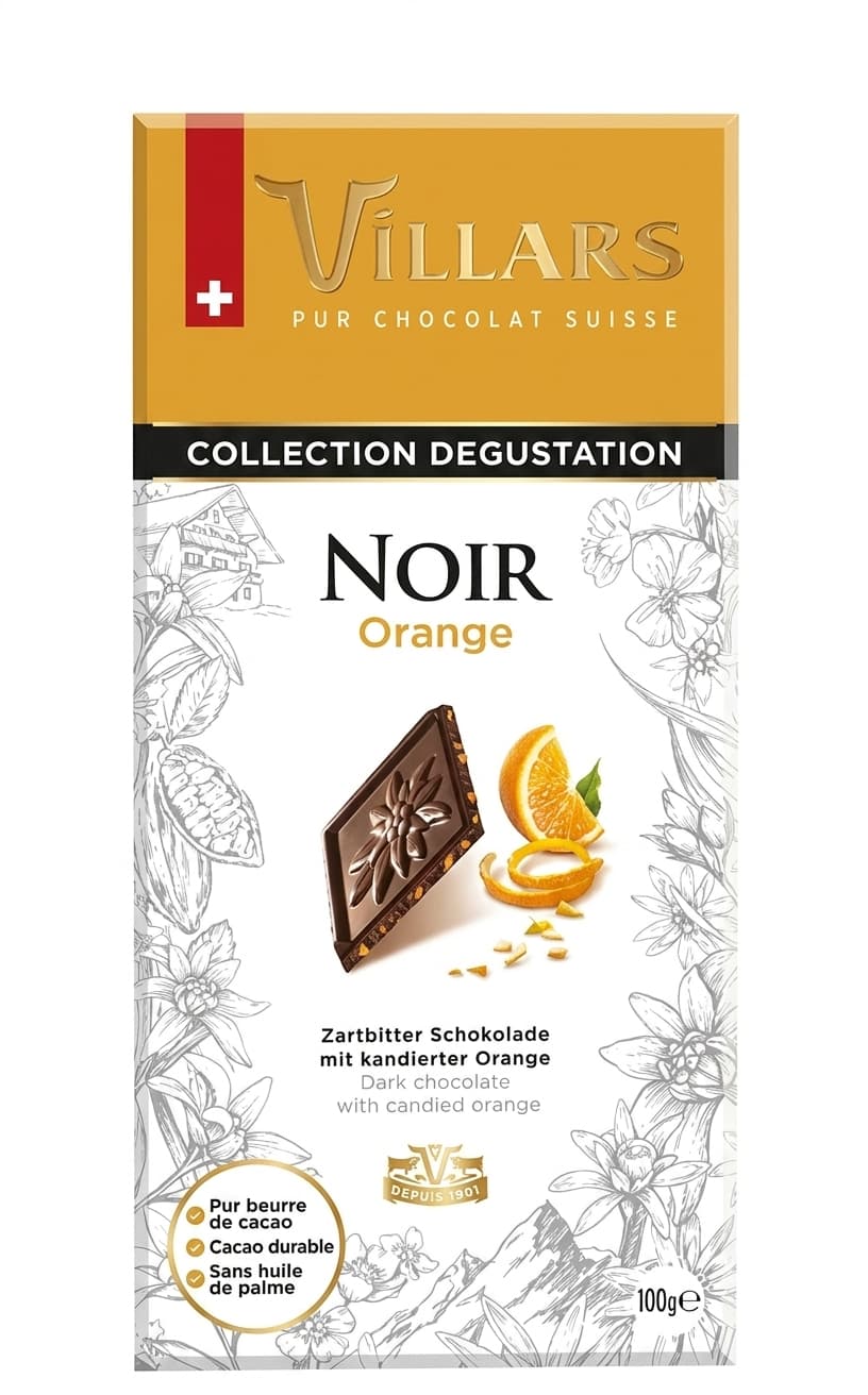 Noir Orange 50% dark bar packaging by Villars
