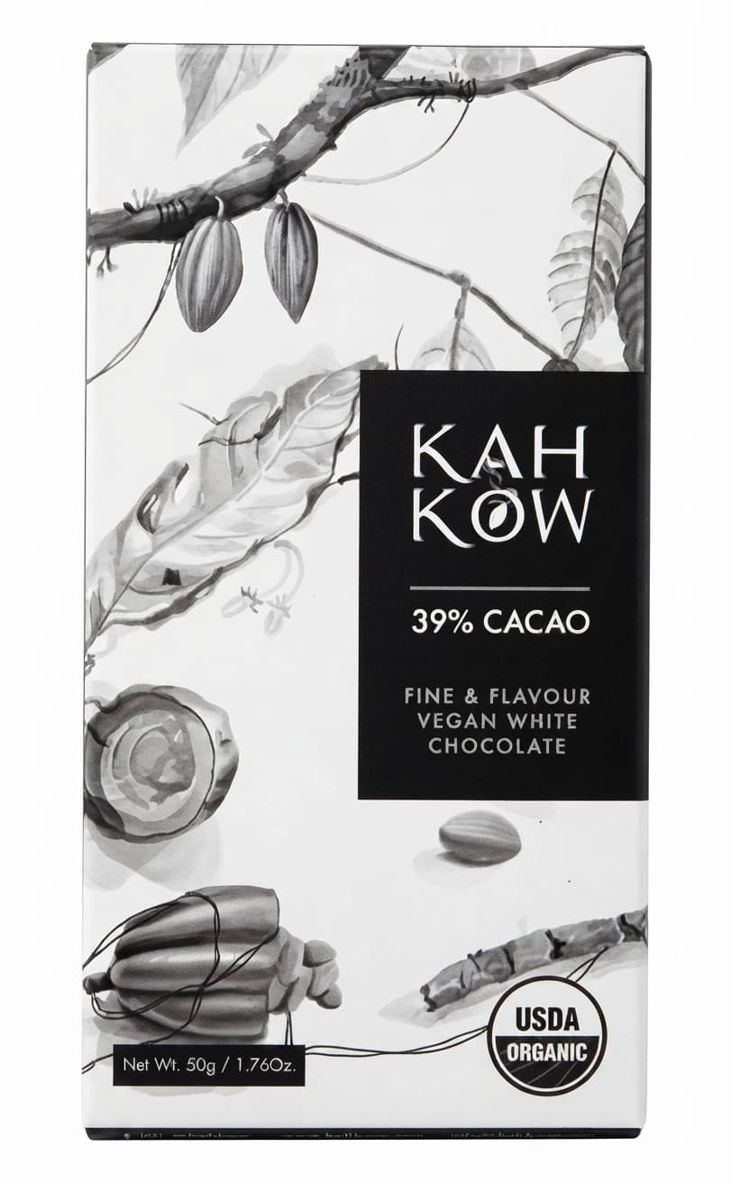 Vegan White 39% 39% white bar packaging by Kah Kow