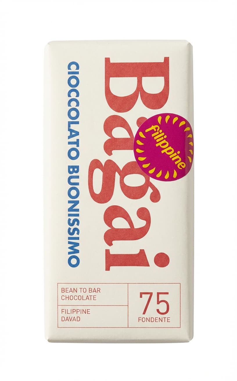 Filippine 75 75% dark bar packaging by Bagai