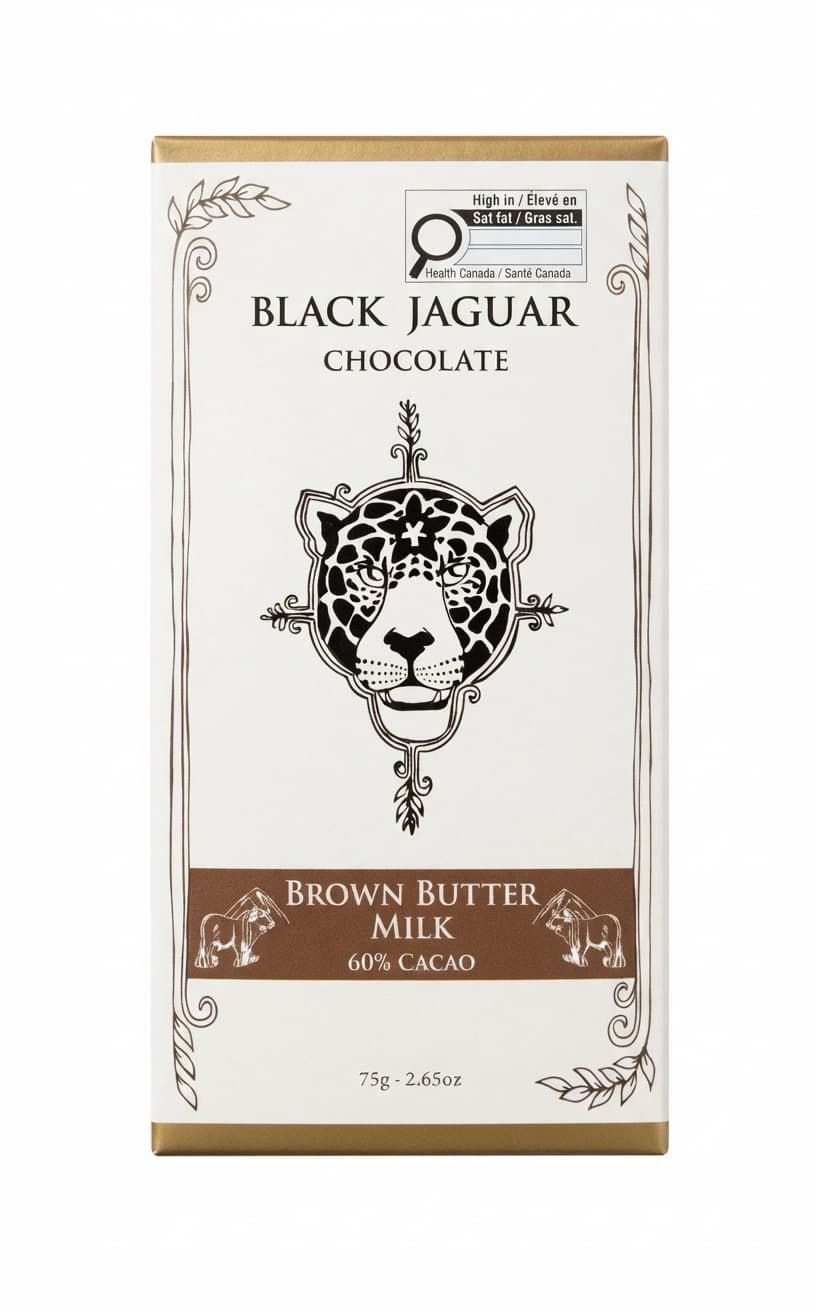 Brown Butter Milk 60% 60% milk bar packaging by Black Jaguar Chocolate