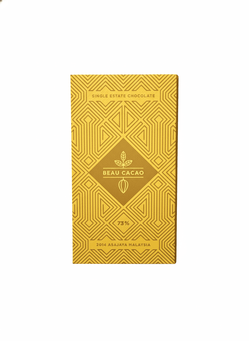 Single Estate Chocolate 73% dark bar packaging by Beau Cacao