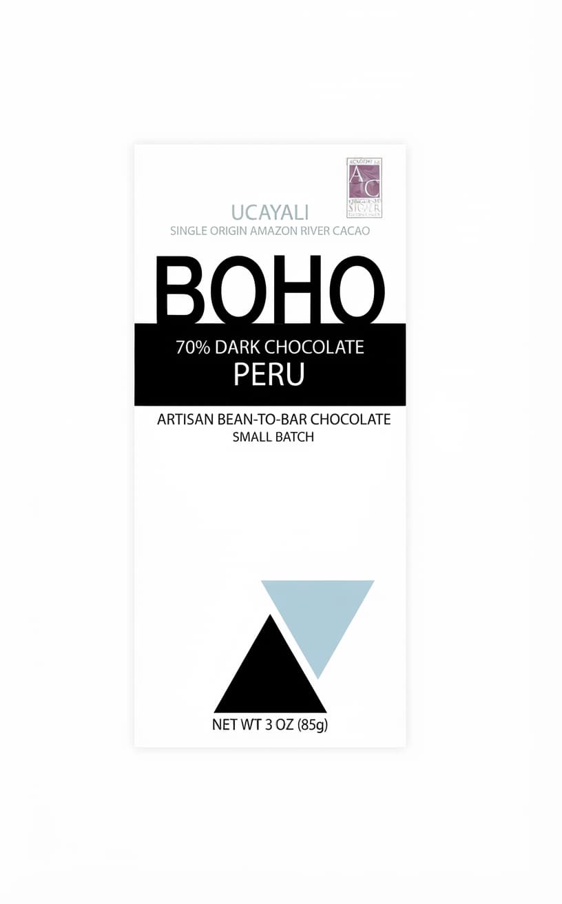 Peru 70% 70% dark bar packaging by BOHO Chocolate