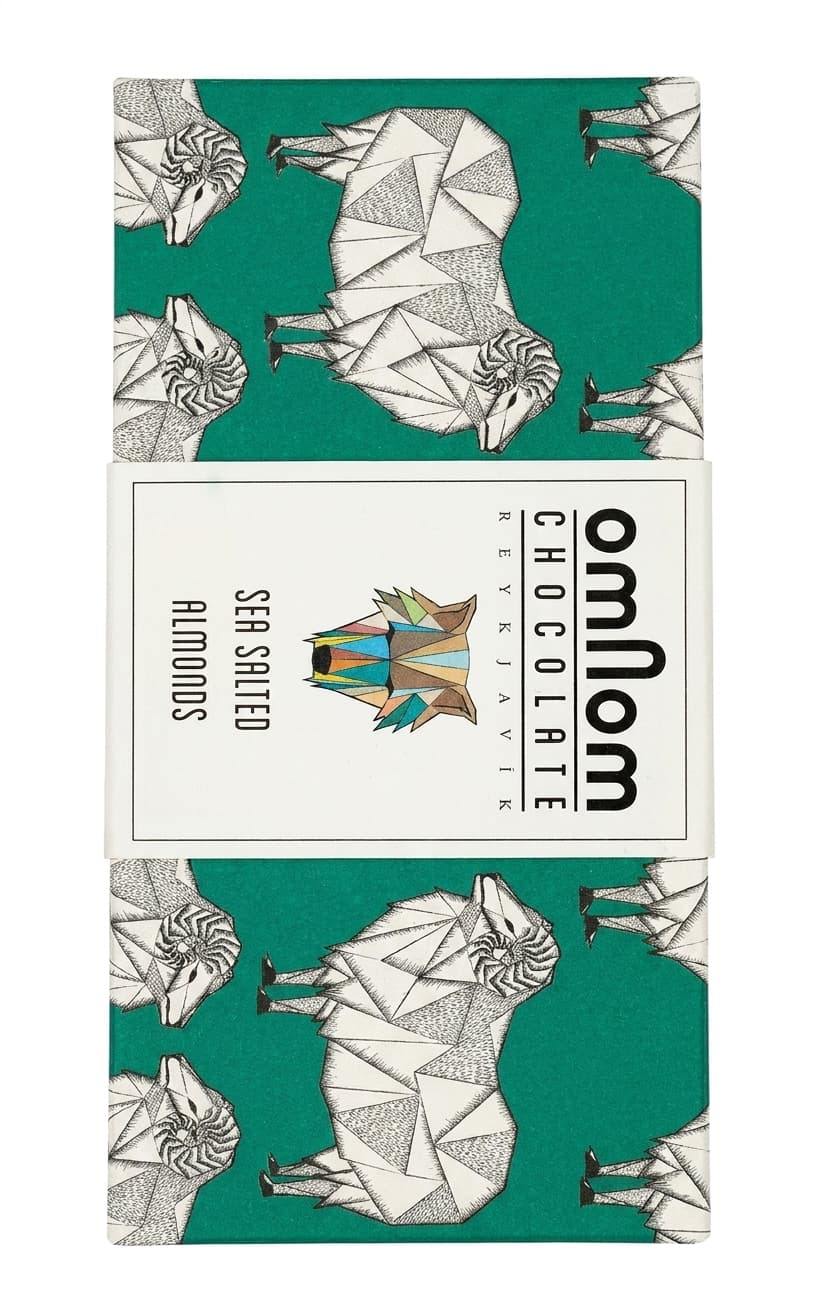 Sea Salted Almonds 45% milk bar packaging by Omnom