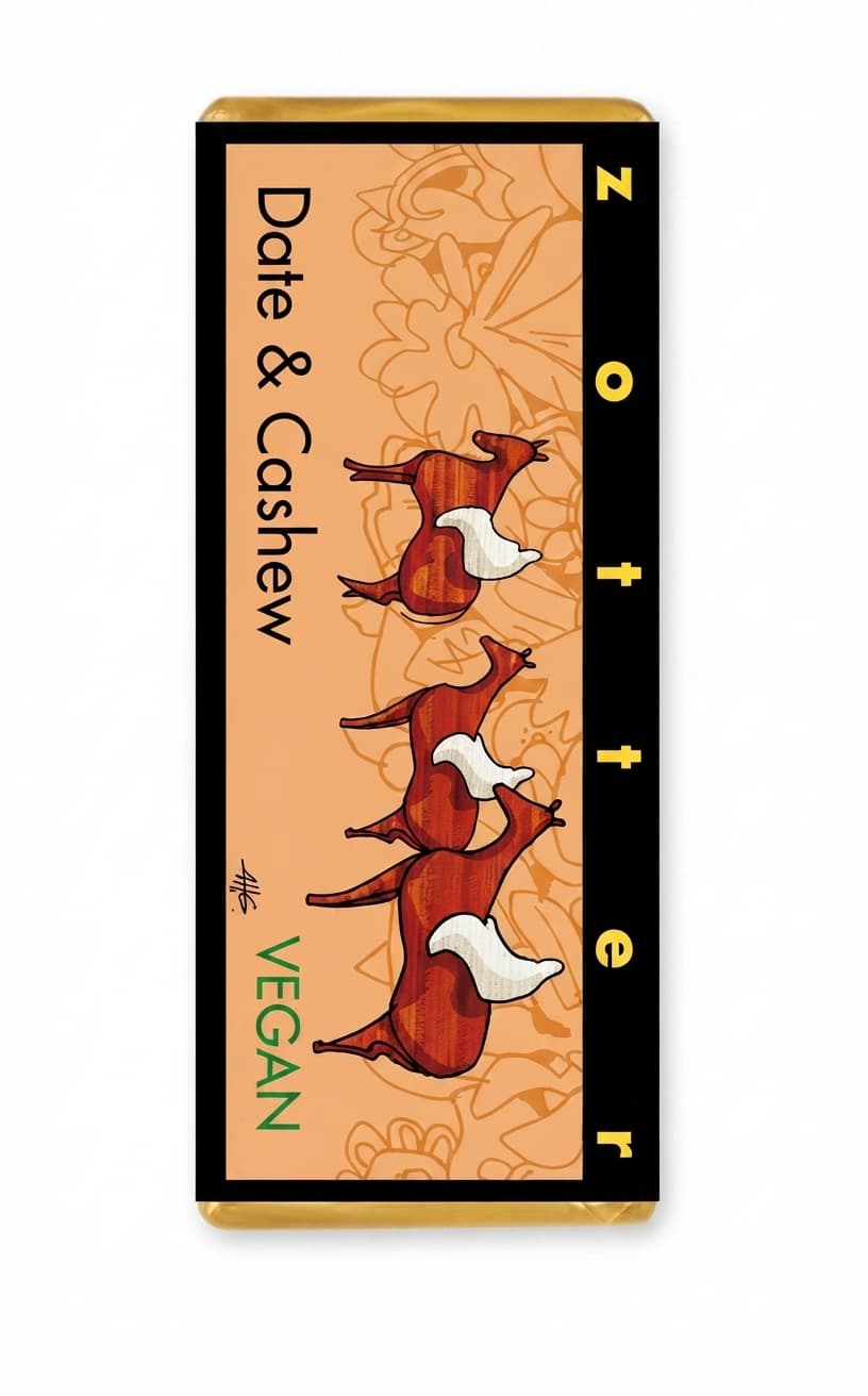 Date & Cashew 100% milk bar packaging by Zotter