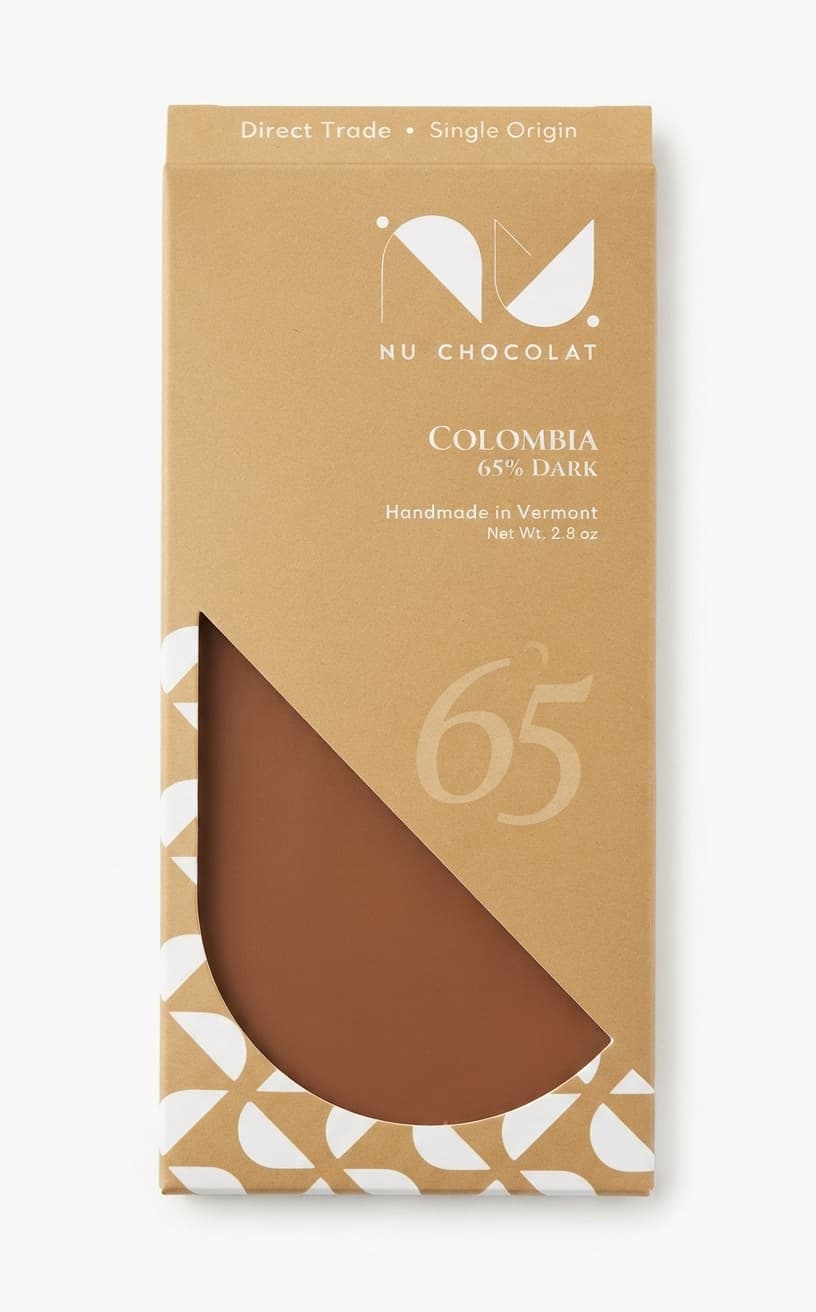 Colombia 65% 65% dark bar packaging by Nu Chocolat