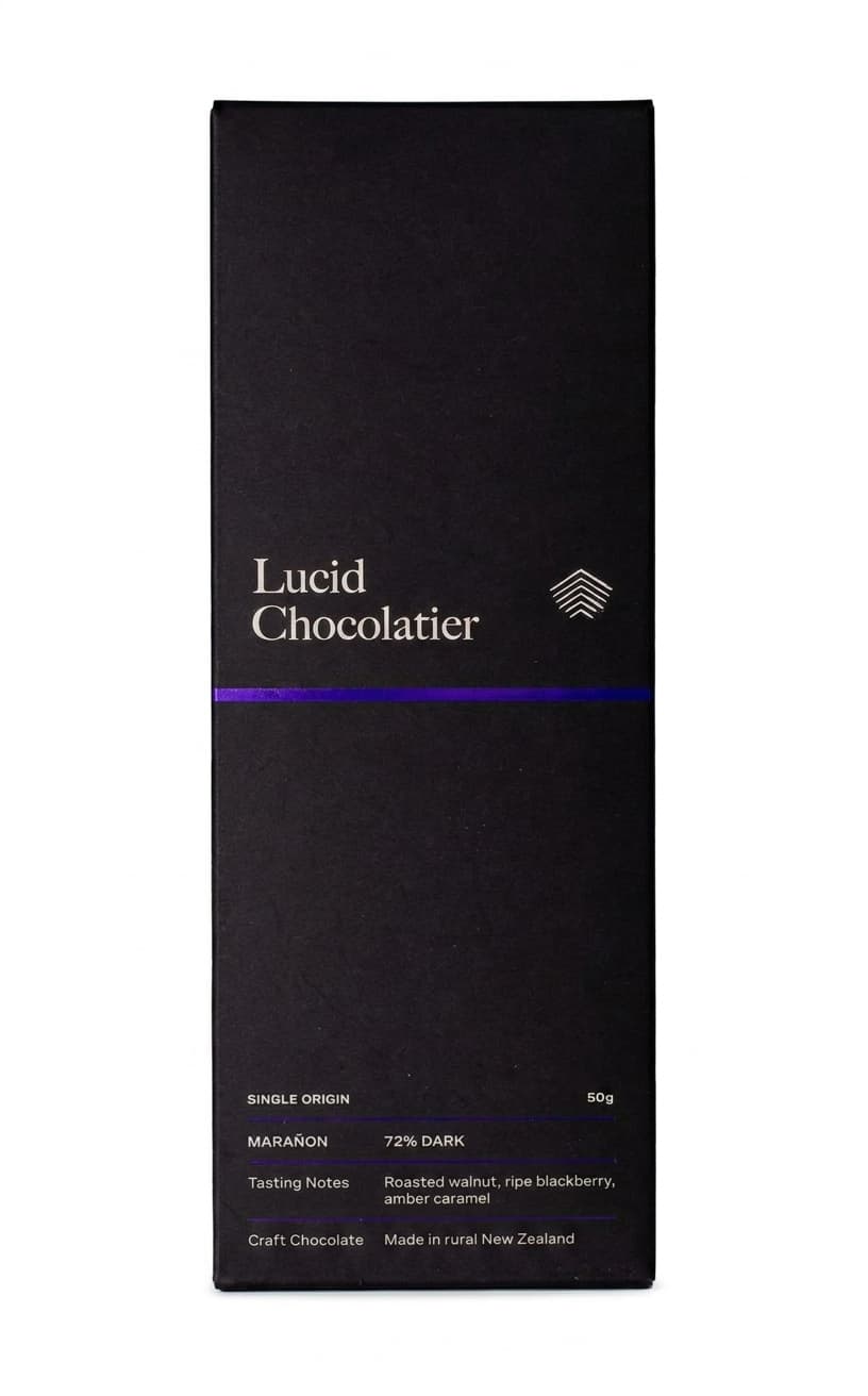 Marañón 72% 72% dark bar packaging by Lucid Chocolatier