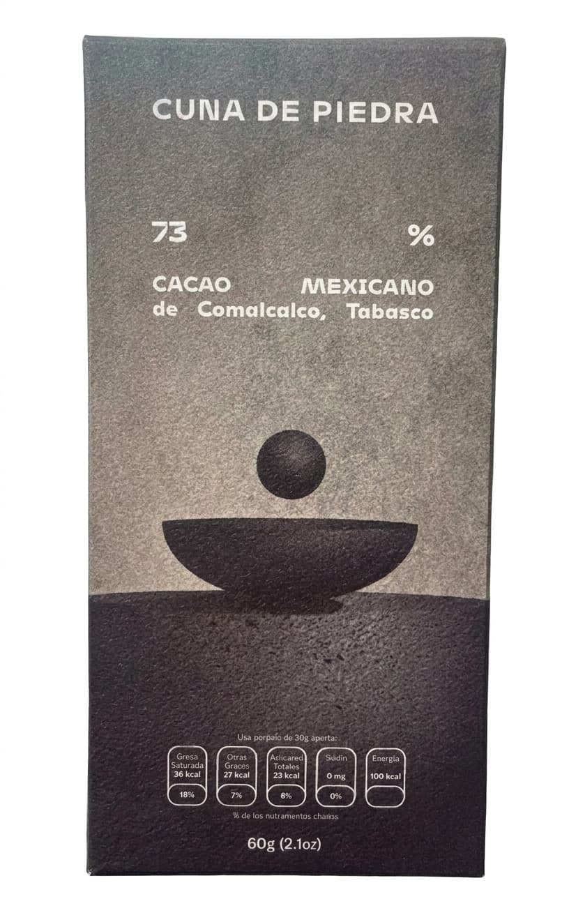 Cacao Mexicano 73% 73% dark bar packaging by Cuna de Piedra
